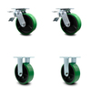 Service Caster 6 Inch Green Poly on Cast Iron Caster Set with Roller Bearings 2 Brakes 2 Rigid SCC-TTL30S620-PUR-GB-2-R-2